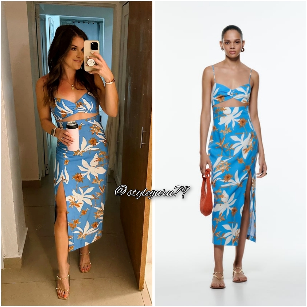ZARA || Linen Cut-Out Floral Printed Midi Dress